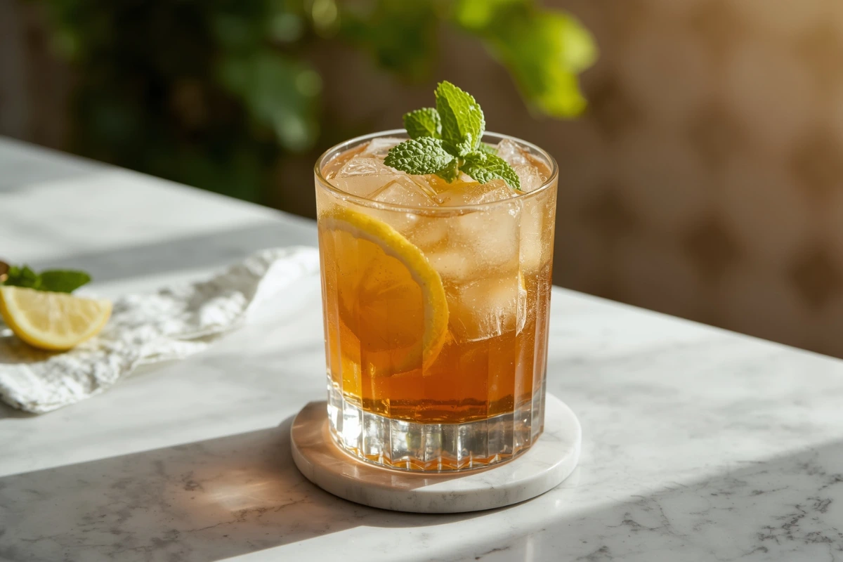 Refreshing iced tea and lemonade with lemon and mint, perfect for a sunny day