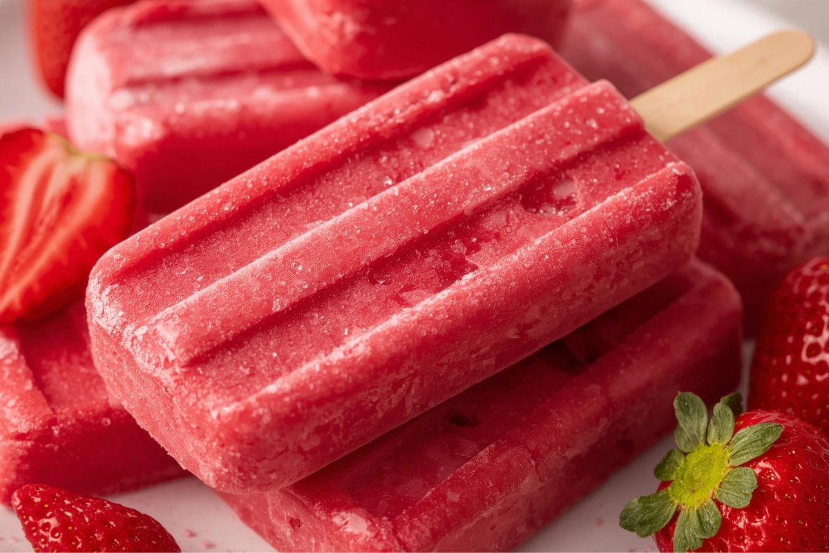 Homemade strawberry ice cream bars with fresh strawberries