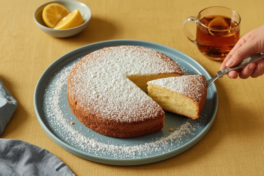 Freshly baked, golden-brown lemon ricotta cake